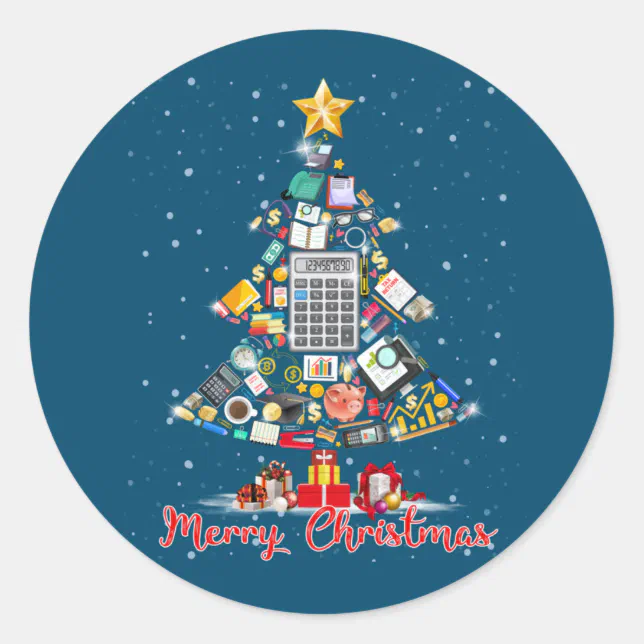 Merry Christmas Accountant Santa Xmas Tree CPA Acc Classic Round Sticker (Front)