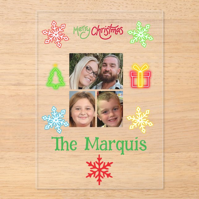 Merry christmas acrylic family greeting card invitations (Front)