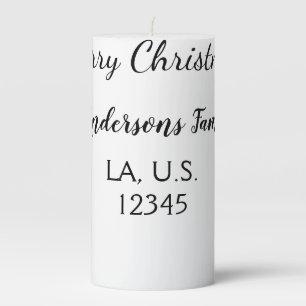 Merry Christmas add family name address name text Pillar Candle