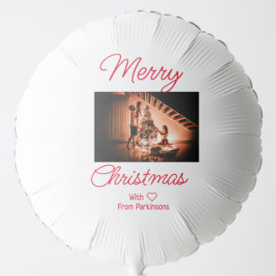 Merry Christmas add family name photo red simple m Balloon