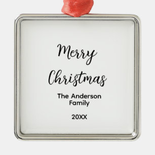 Merry Christmas add family name year text custom e Metal Ornament
