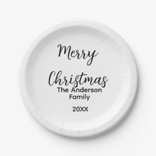 Merry Christmas add family name year text custom e Paper Plates