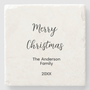 Merry Christmas add family name year text custom e Stone Coaster