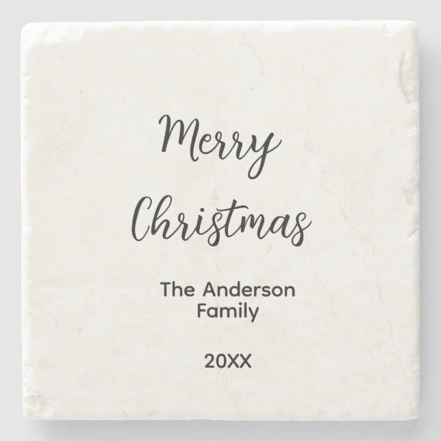 Merry Christmas add family name year text custom e Stone Coaster (Front)