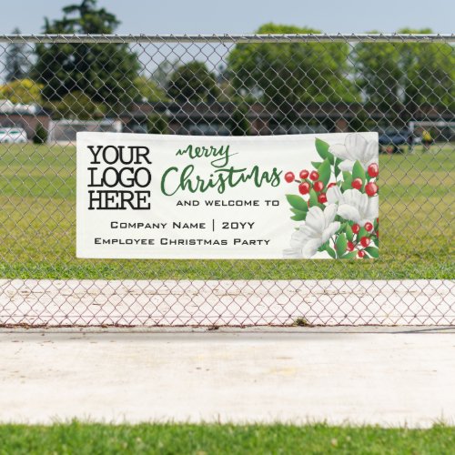 Merry Christmas Add Logo Watercolor Floral  Green Banner