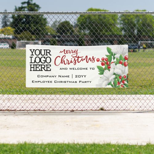 Merry Christmas Add Logo Watercolor Floral  Red Banner