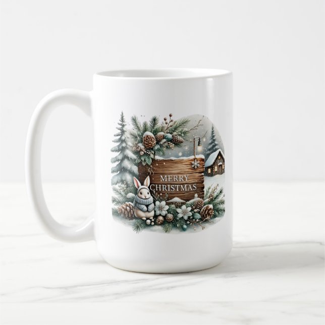 Merry Christmas add monogram Country house Coffee Mug (Left)