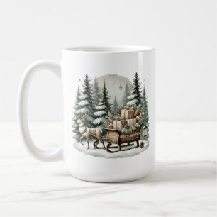 Merry Christmas add monogram reindeer sleigh Coffee Mug