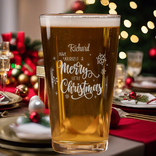 Merry Christmas Add Name Etched Pint Glass