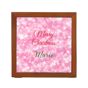 Merry Christmas add name red sparkle glitter holid Desk Organizer
