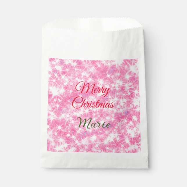 Merry Christmas add name red sparkle glitter holid Favor Bag (Front)