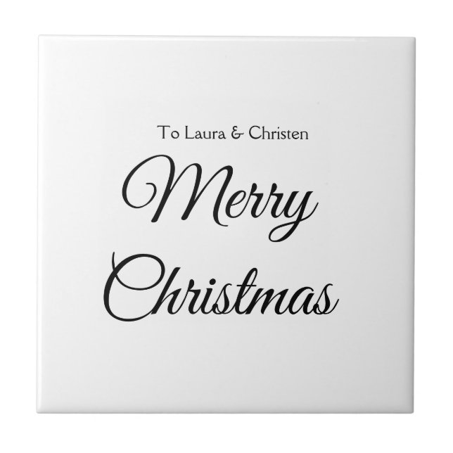 Merry Christmas add name text custom family gift Ceramic Tile (Front)