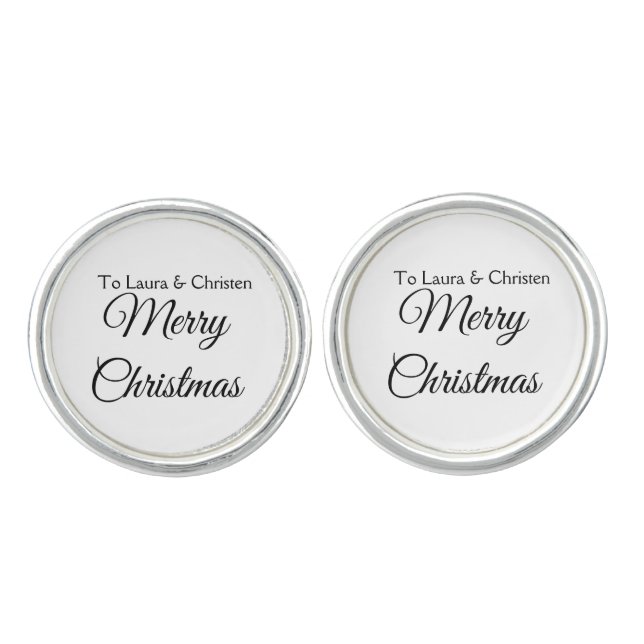 Merry Christmas add name text custom family gift Cufflinks (Front)