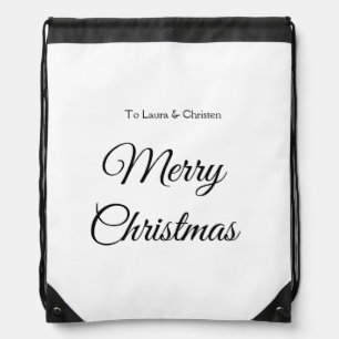 Merry Christmas add name text custom family gift Drawstring Bag