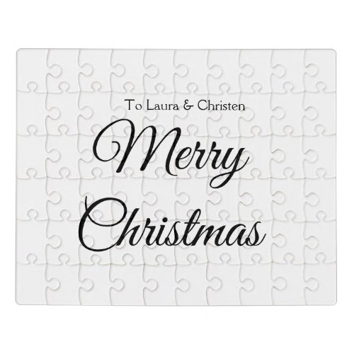 Merry Christmas add name text custom family gift Jigsaw Puzzle