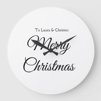 Merry Christmas add name text custom family gift Large Clock