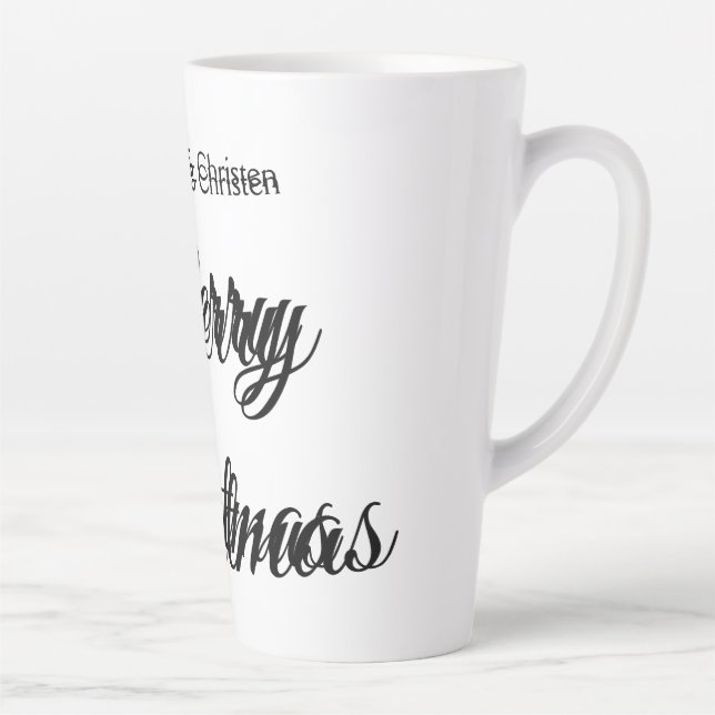Merry Christmas add name text custom family gift Latte Mug (Right)