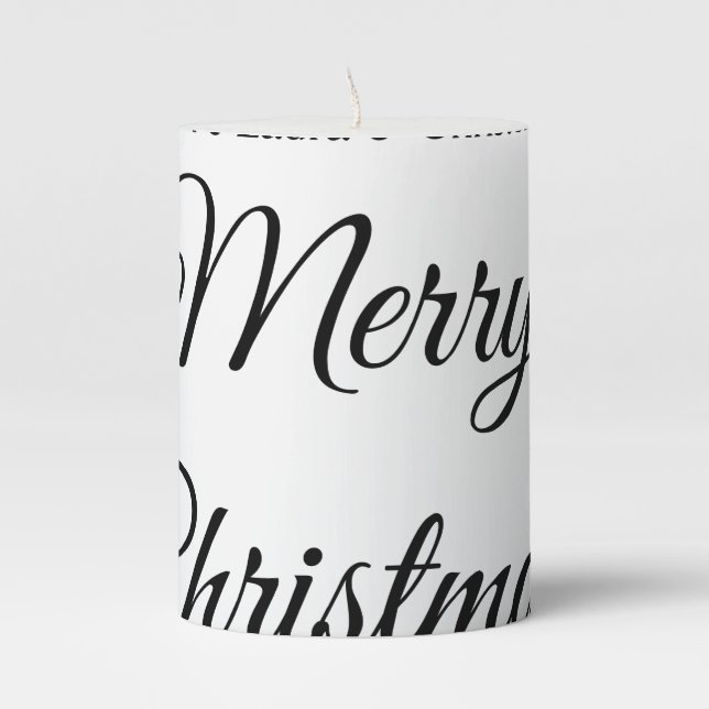 Merry Christmas add name text custom family gift Pillar Candle (Front)
