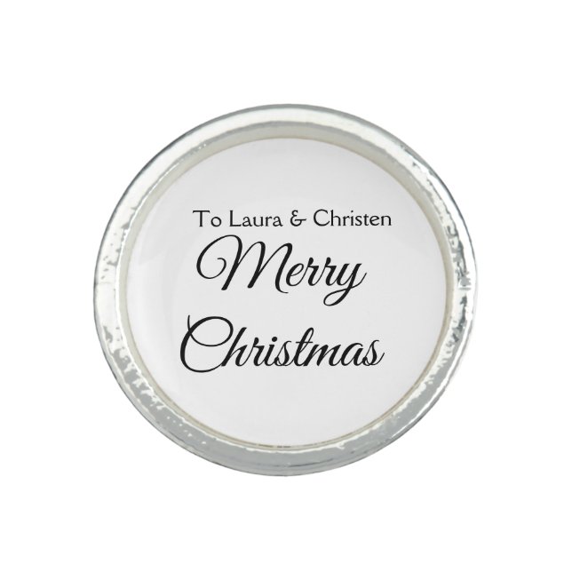 Merry Christmas add name text custom family gift Ring (Front)