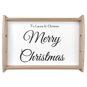 Merry Christmas add name text custom family gift Serving Tray