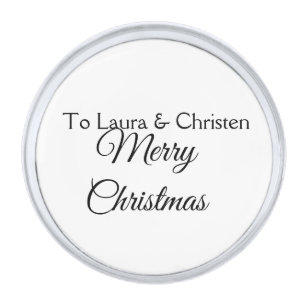 Merry Christmas add name text custom family gift Silver Finish Lapel Pin