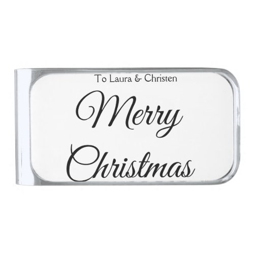 Merry Christmas add name text custom family gift Silver Finish Money Clip
