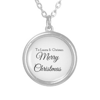 Merry Christmas Add Name Text Custom Family Gift Silver Plated Necklace by Thefloralcrafts at Zazzle