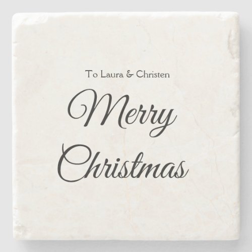 Merry Christmas add name text custom family gift Stone Coaster