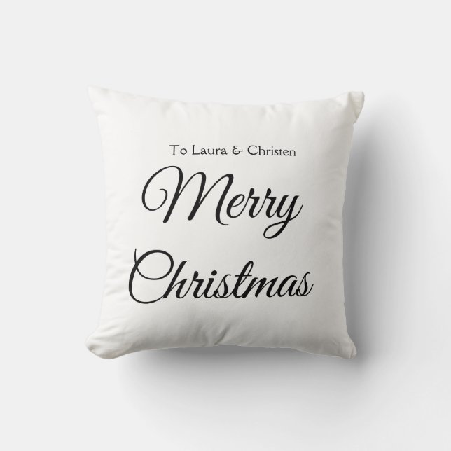 Merry Christmas add name text custom family gift Throw Pillow (Front)