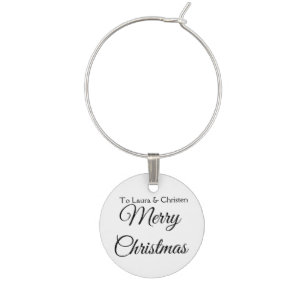 Merry Christmas add name text custom family gift Wine Charm