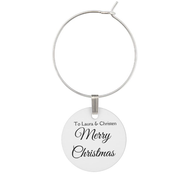 Merry Christmas add name text custom family gift Wine Charm (Front)