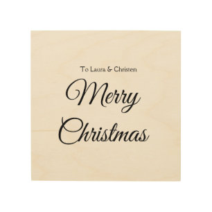 Merry Christmas add name text custom family gift Wood Wall Art