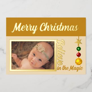 Merry Christmas add photo baubles stars gold real