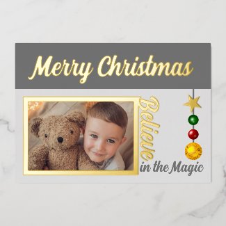 Merry Christmas add photo baubles stars grey real