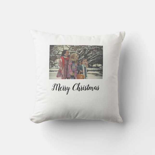 merry christmas add photo text holiday custom throw pillow (Front)