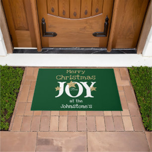 Merry Christmas Add Your Name Script Rustic Green  Doormat