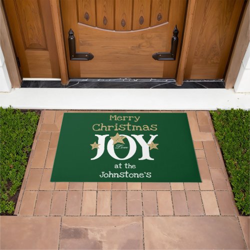 Merry Christmas Add Your Name Script Rustic Green  Doormat