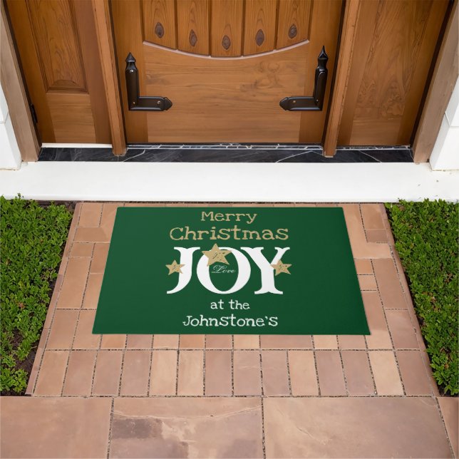 Merry Christmas Add Your Name Script Rustic Green  Doormat (Outdoor)
