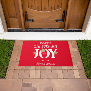Merry Christmas Add Your Name Script Rustic Red Doormat