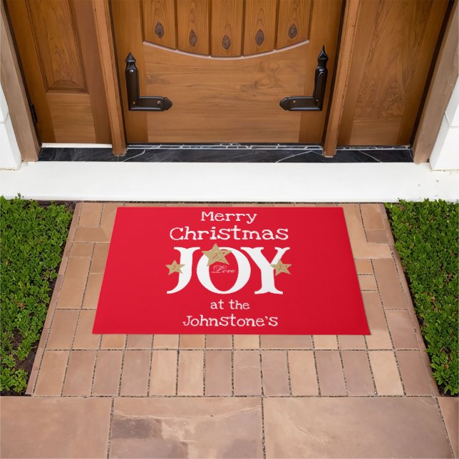  Merry Christmas Add Your Name Script Rustic Red  Doormat (Outdoor)