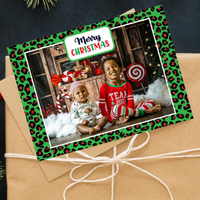 Merry Christmas (add your own photo) Leopard Print Holiday Postcard (Creator Uploaded)