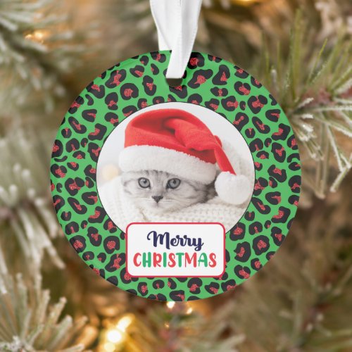 Merry Christmas add your own photo leopard print Ornament