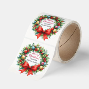 Merry Christmas Add Your Text Roll of Large Classic Round Sticker