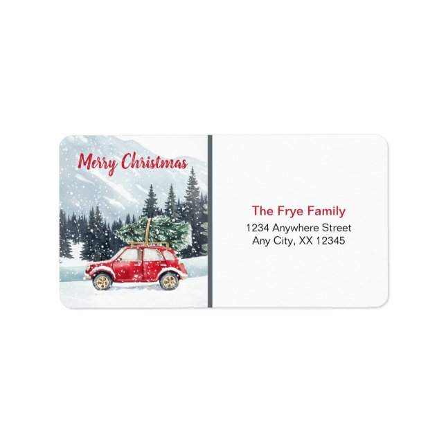 Merry Christmas Address Label | Red Holiday Car (Front)