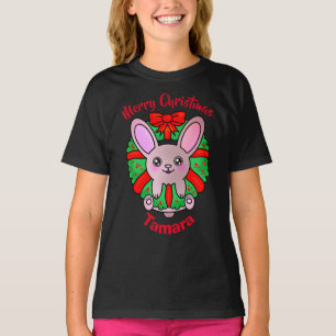 Merry Christmas Adorable Baby Bunny in Wreath T-Shirt