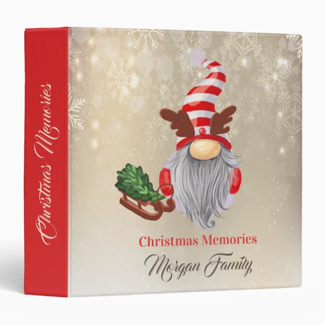 Merry Christmas,Adorable Gnome Sleigh 3 Ring Binder (Front/Spine)