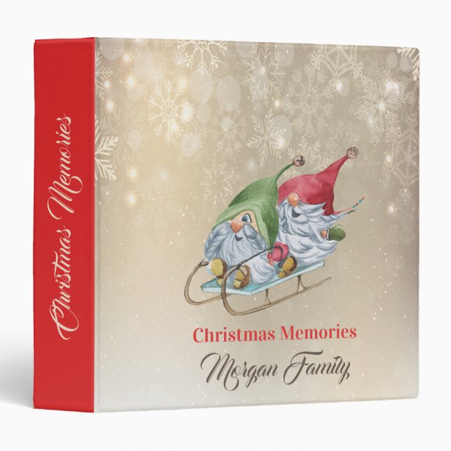 Merry Christmas,Adorable Gnomes Sleigh  3 Ring Binder (Front/Spine)