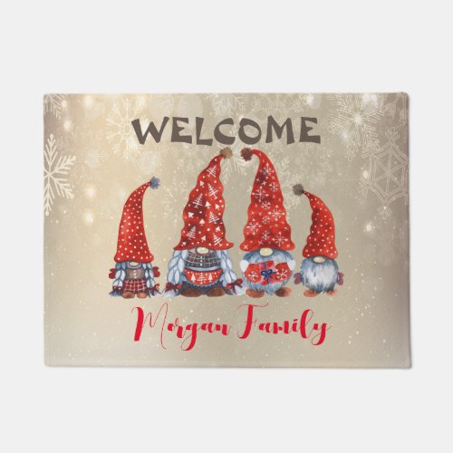 Merry ChristmasAdorable Gnomes Snowflakes Doormat