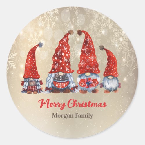 Merry ChristmasAdorable Red Gnomes   Classic Round Sticker