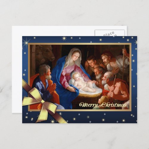 Merry Christmas Adoration of the Shepherds Holiday Postcard